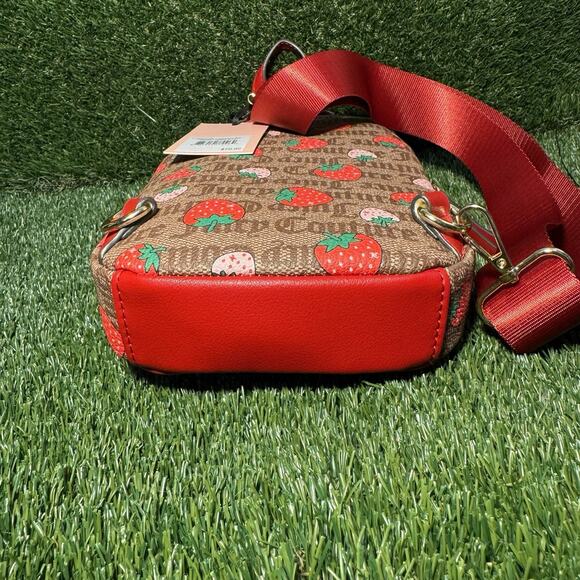 Juicy Couture Strawberry Print Sling Bag Chestnut Red with Charm Keychain NWT - Picture 4 of 5